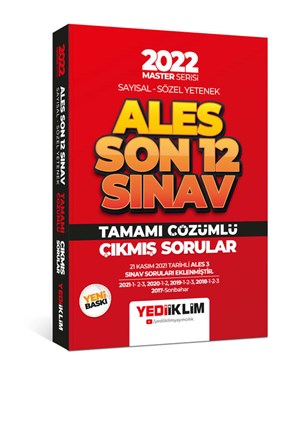 Yediiklim Yayınları 2022 Master Serisi ALES Sayısal Sözel Yetenek Son 12 Sınav Tamamı Çözümlü Çıkmış Sorular